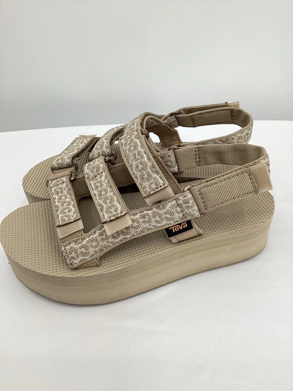 Teva Mevia Leopard Beige Platform Strap Sandals